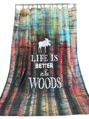 Rustic Shower Curtain Life Is Better In The Woods Moose Shower Curtain X-Long